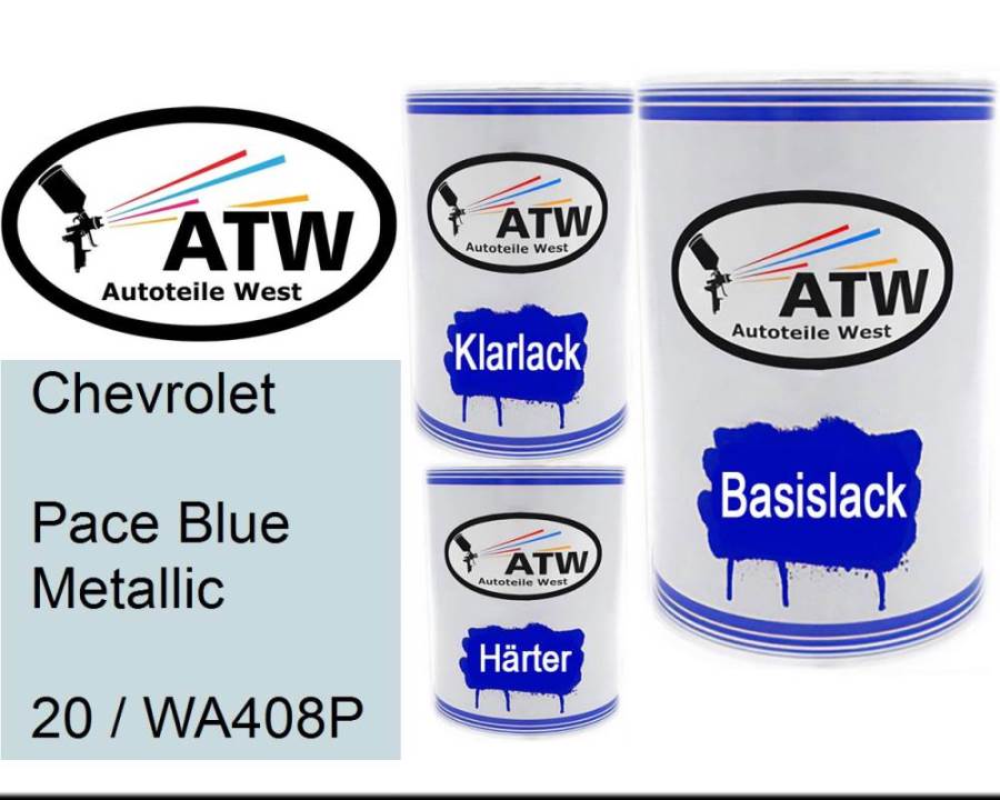 Chevrolet, Pace Blue Metallic, 20 / WA408P: 500ml Lackdose + 500ml Klarlack + 250ml Härter - Set, von ATW Autoteile West.